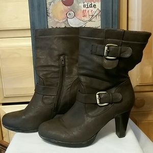 Rialto Brown Mid Calf Side Zip Boot Size 9M